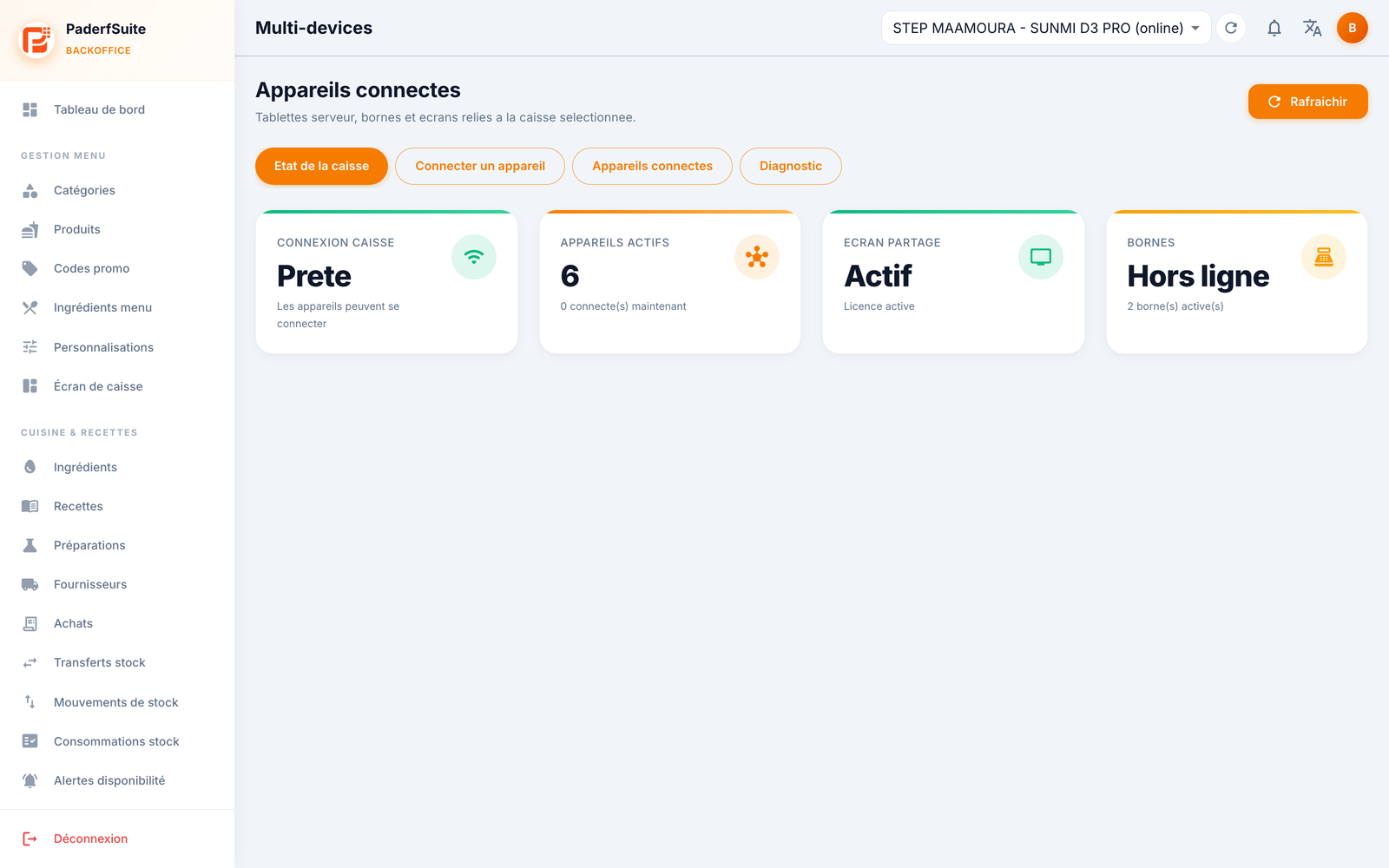 Écran Appareils connectés (Multi-devices)