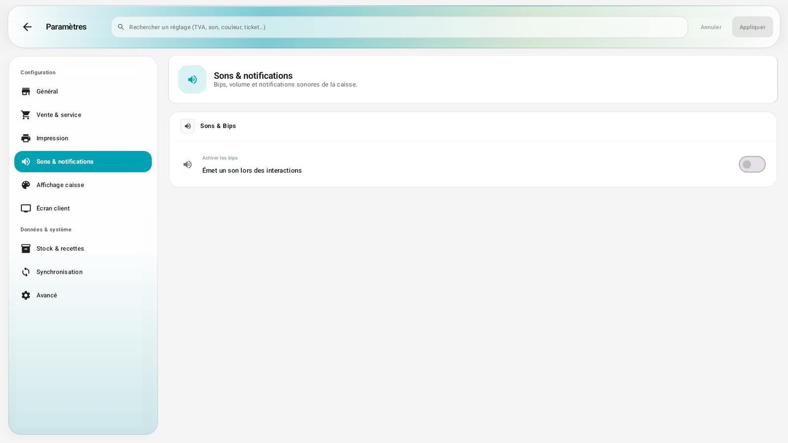 Rubrique Sons & notifications