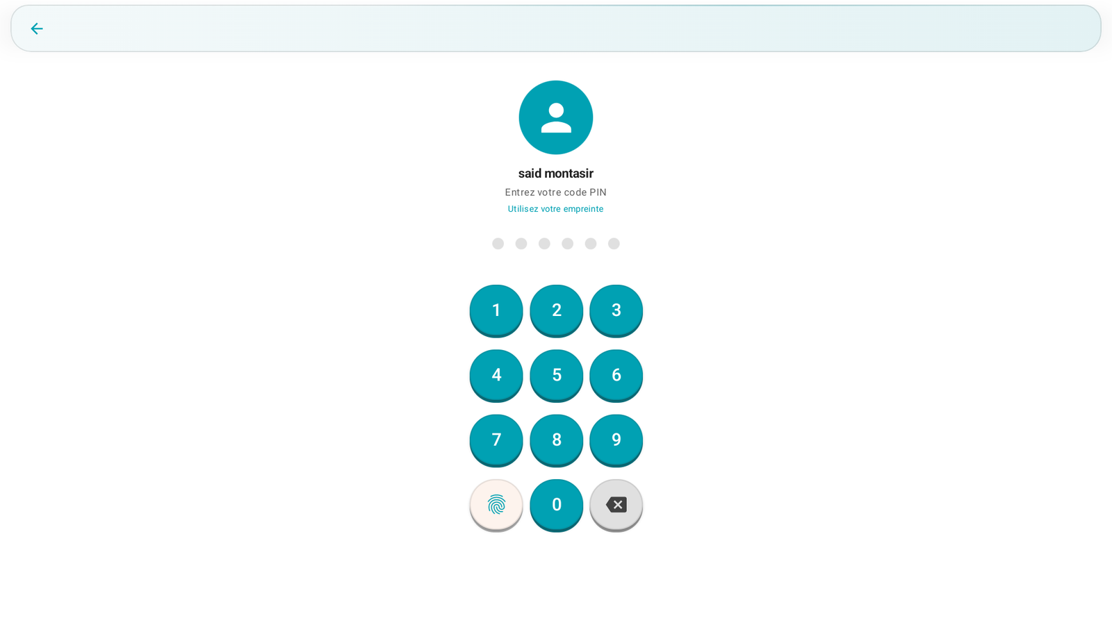 Saisie du code PIN