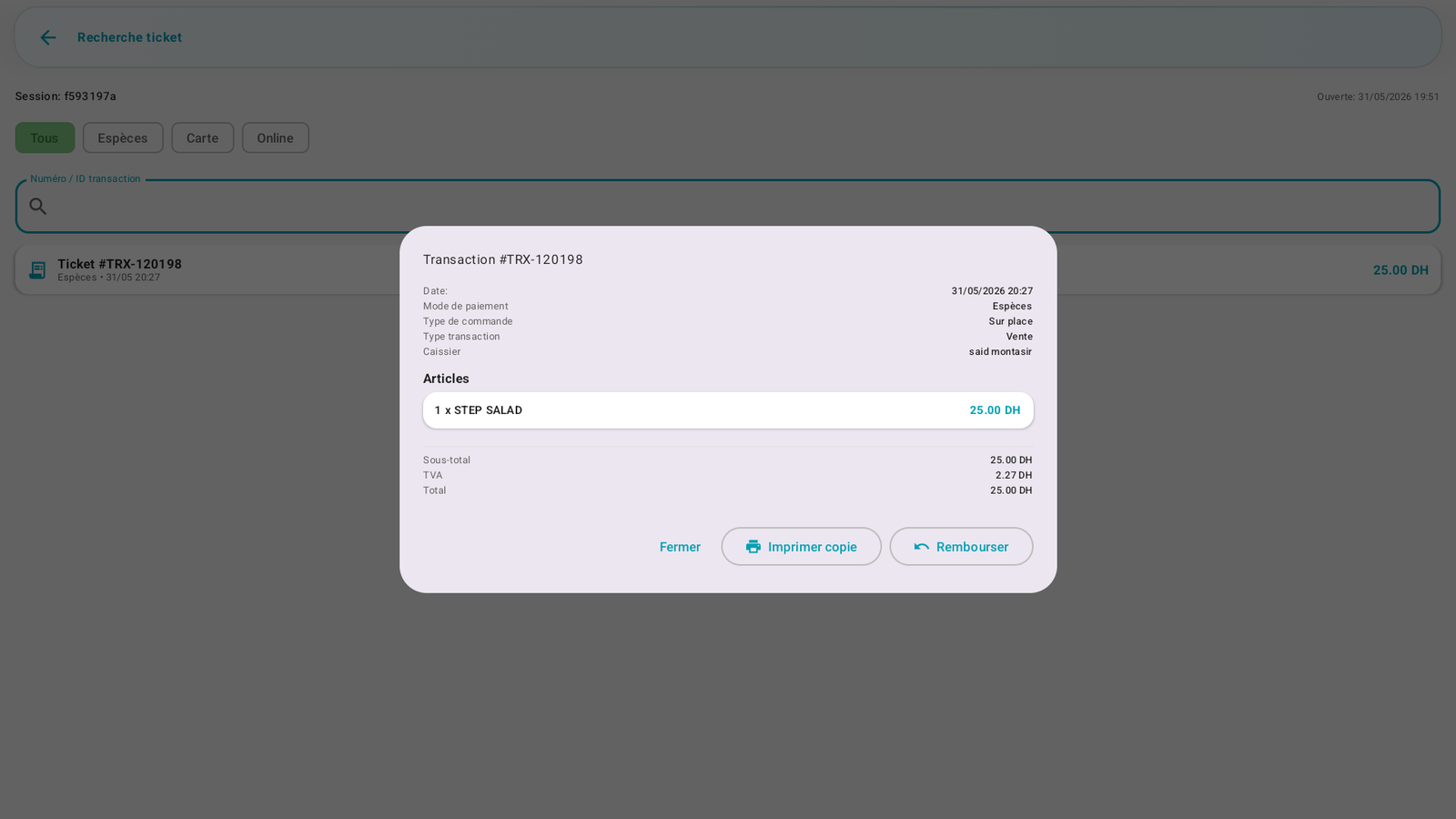 Détail d'un ticket